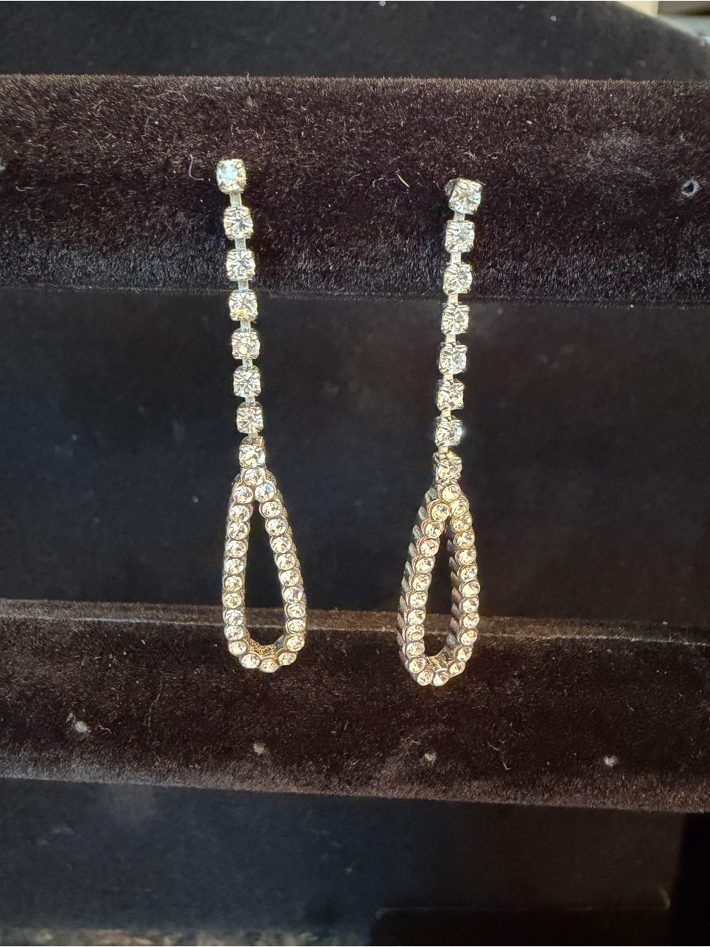 Vintage Rhinestone Earrings Teardrop Drop Pierced Earrings 1.75” Bridal Formal